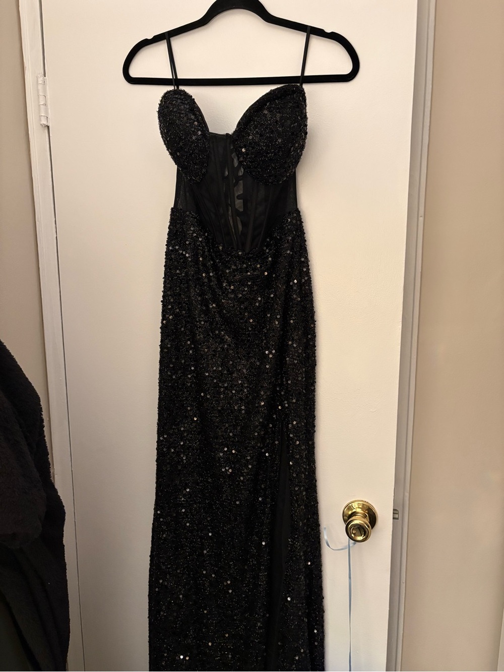 Memene Black Sequin Strapless Corset Prom Gown